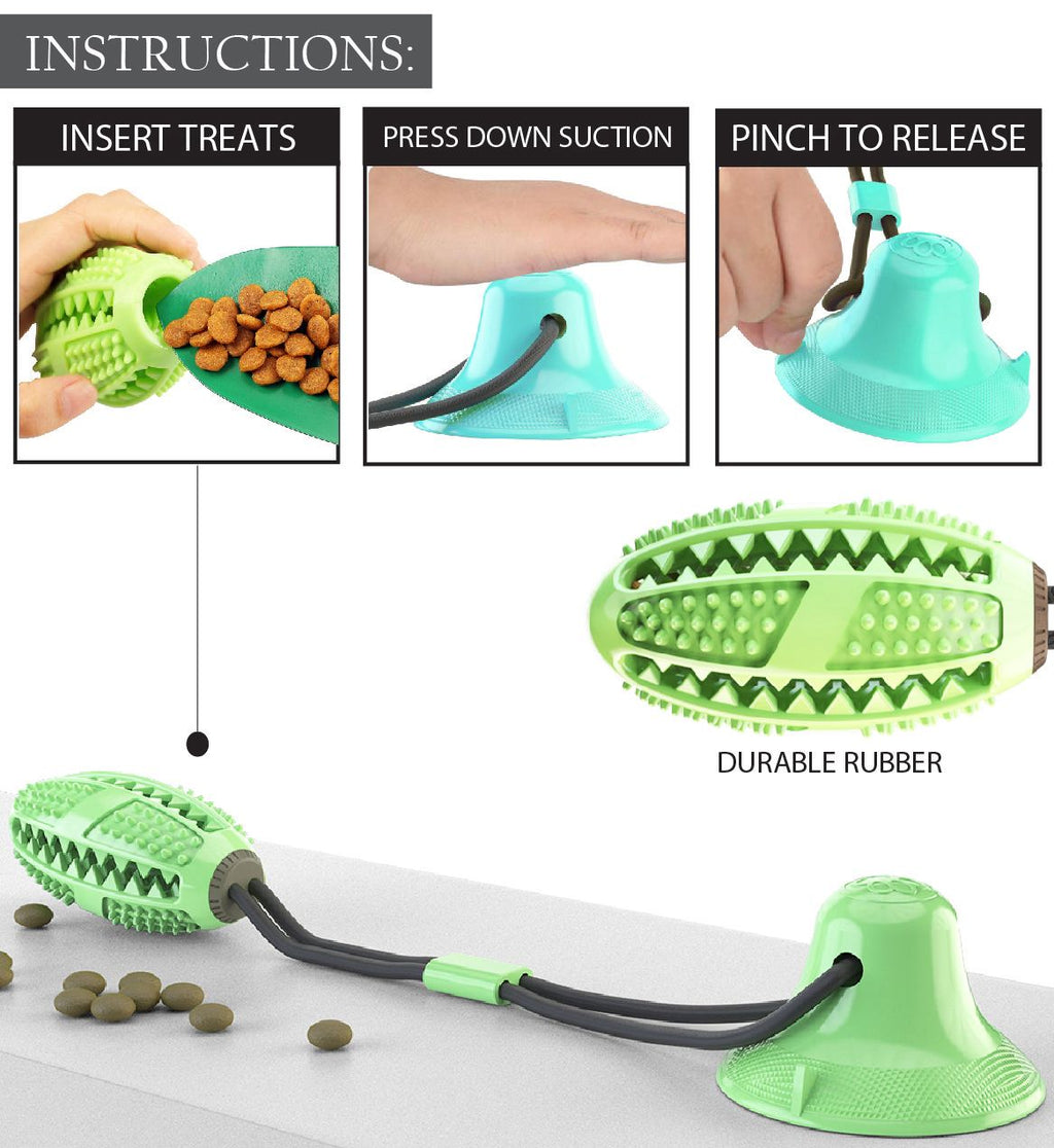 Treat-Dispensing Suction Cup Football Dog Toy with Dual Ropes