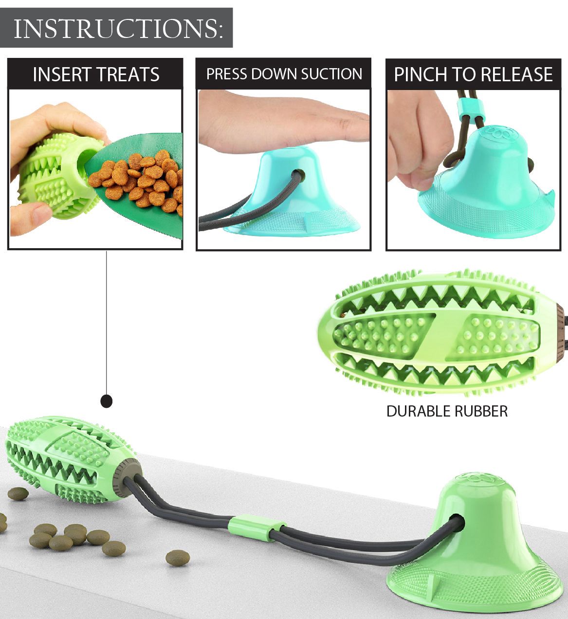 Treat-Dispensing Suction Cup Football Dog Toy with Dual Ropes