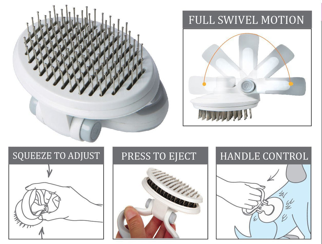 Gyrater Travel Self-Cleaning Swivel Pet Pin Brush for Dogs & Cats
