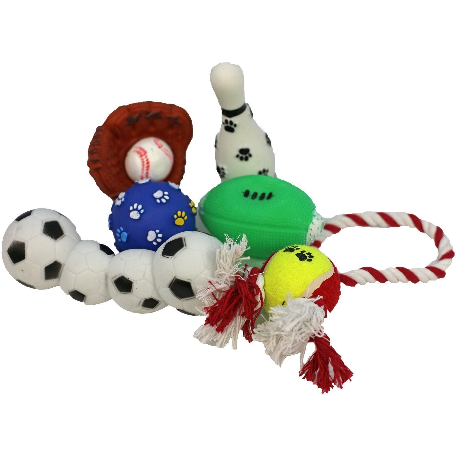 Sporty 7-Piece Dog Toy Gift Set with Tennis Ball and Chew Toys
