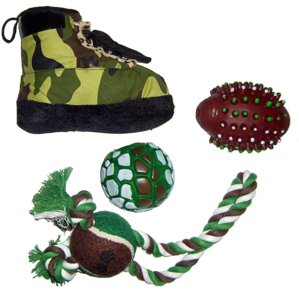Camouflage Hunter Pet Toy Gift Set with Chew Boot and Tennis Ball