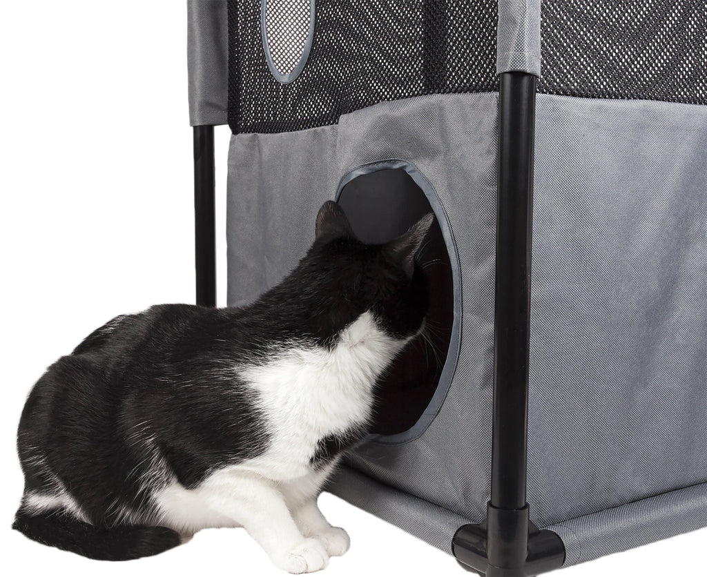 Kitty-Square Folding Cat Tree, Ballistic Nylon, 3 Levels
