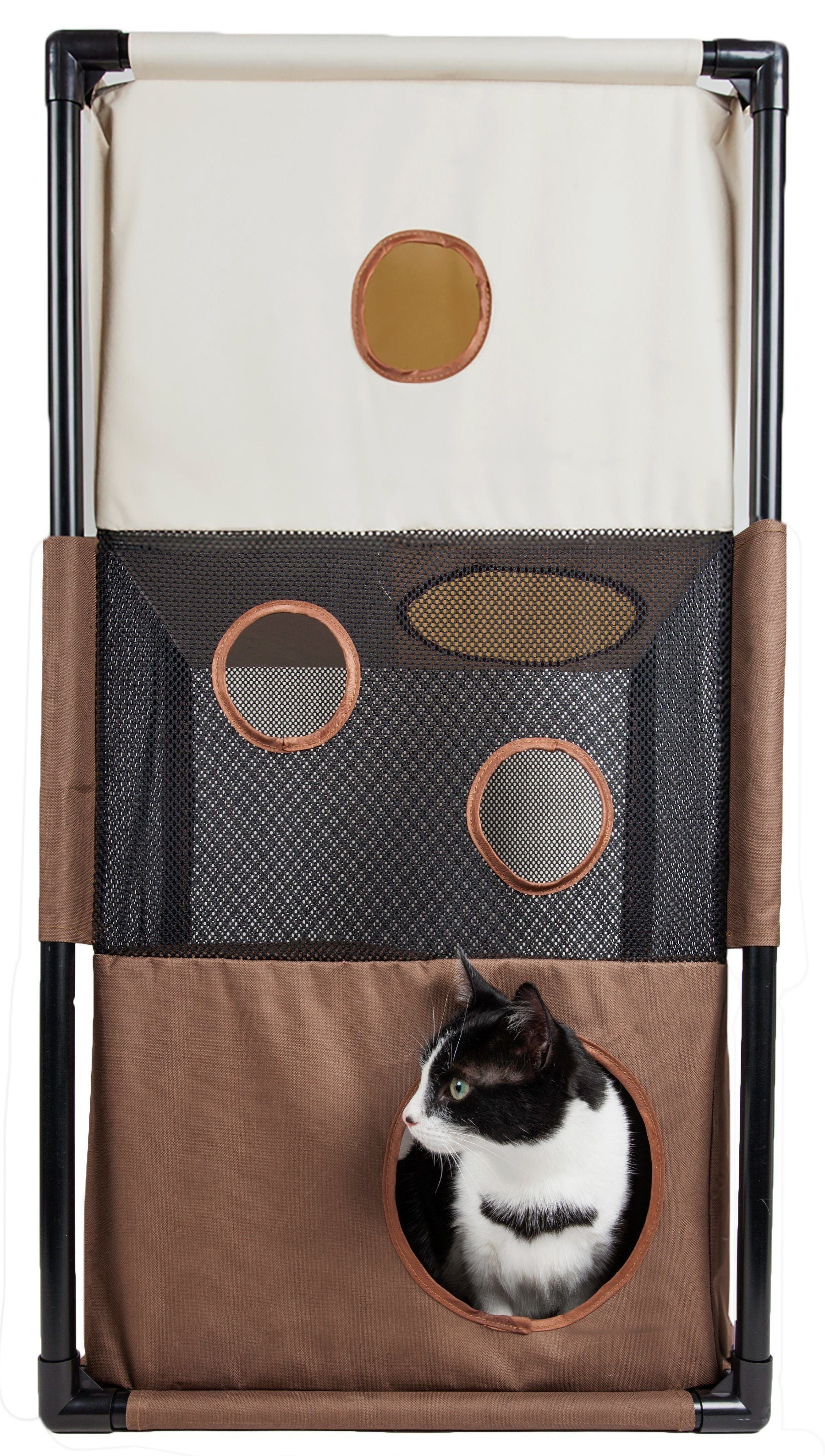Kitty-Square Folding Cat Tree, Ballistic Nylon, 3 Levels