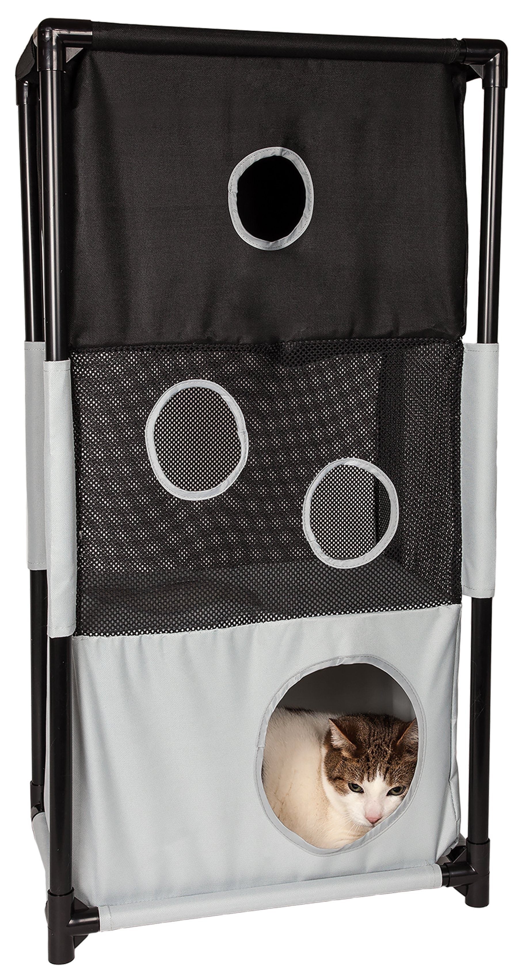 Kitty-Square Folding Cat Tree, Ballistic Nylon, 3 Levels