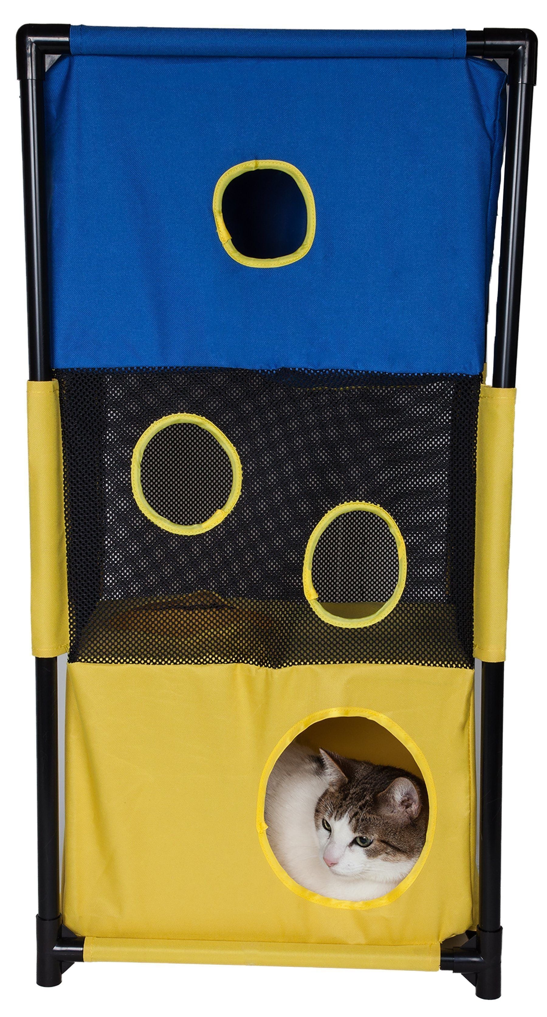 Kitty-Square Folding Cat Tree, Ballistic Nylon, 3 Levels