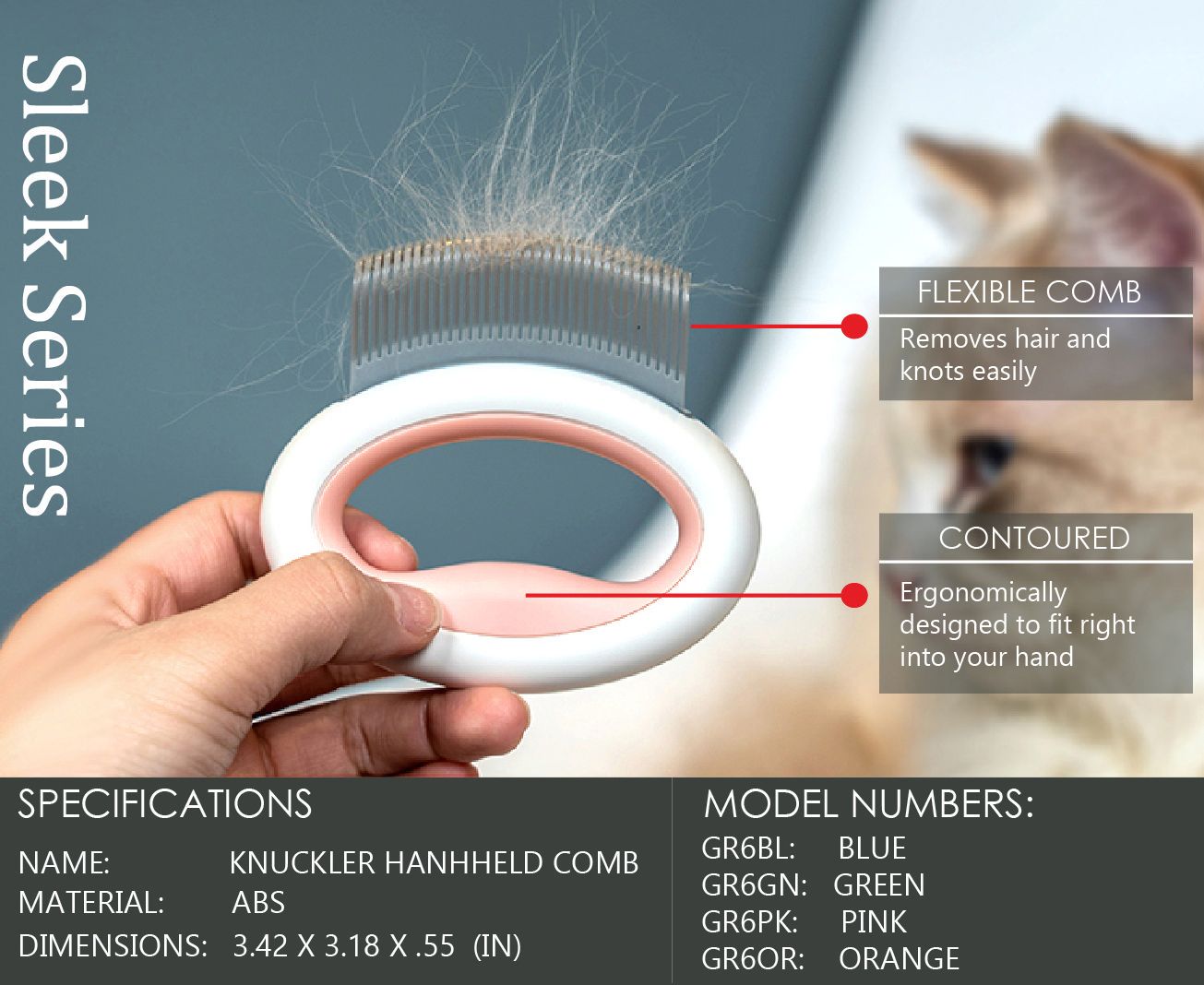 Knuckler Handheld Flexible Grooming Rake Comb for Cats & Dogs