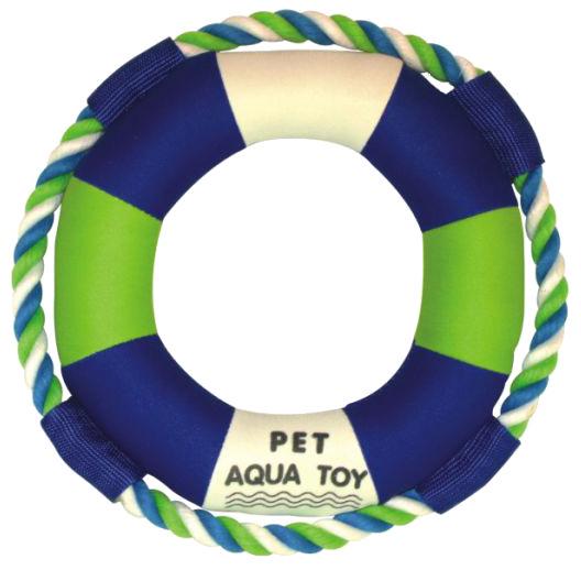 Floating Squeaking Dog Toy with Neoprene Center and Jute Rope