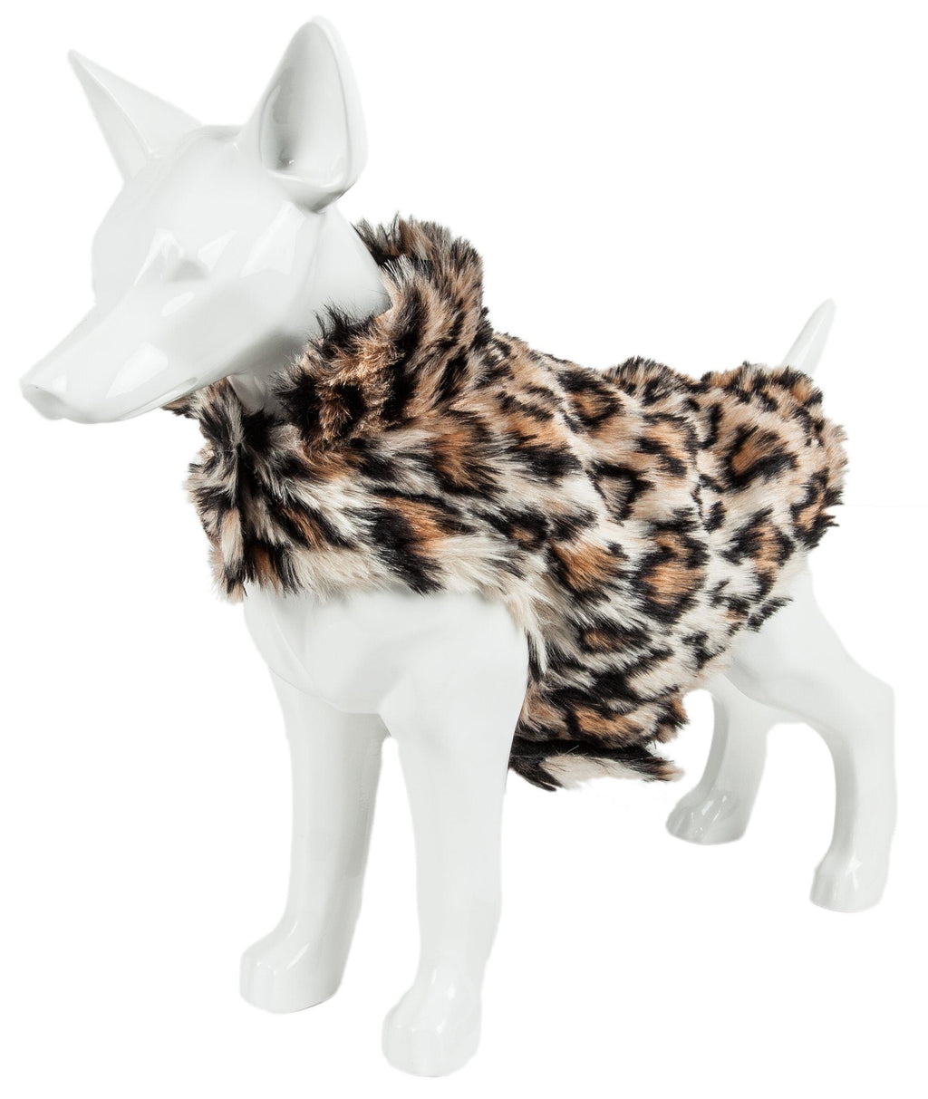 Leopard Faux-Mink Dog Jacket with Plush Collar