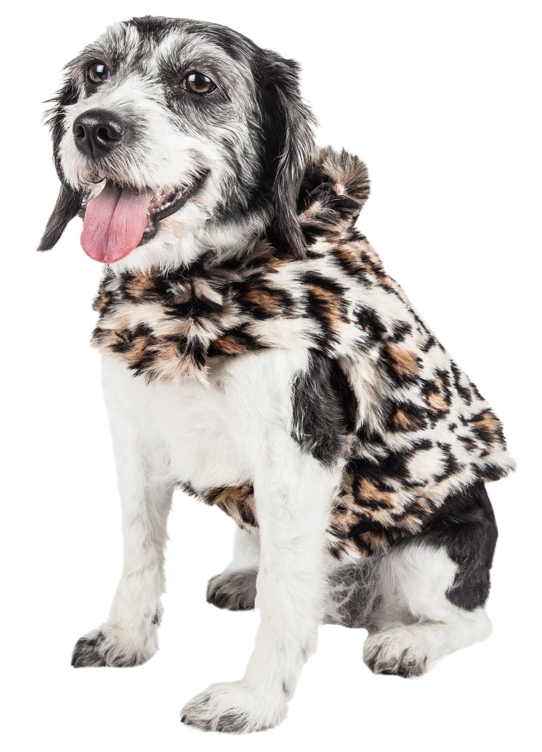 Leopard Faux-Mink Dog Jacket with Plush Collar