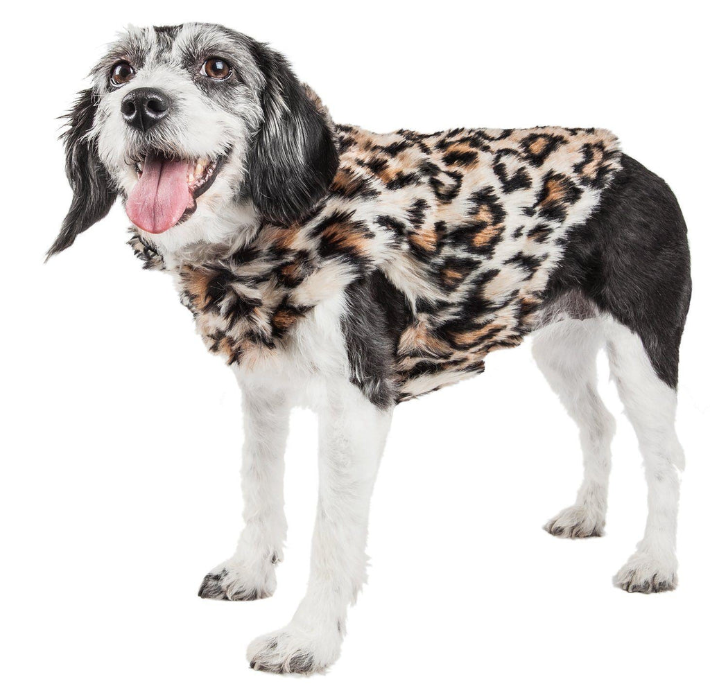 Leopard Faux-Mink Dog Jacket with Plush Collar