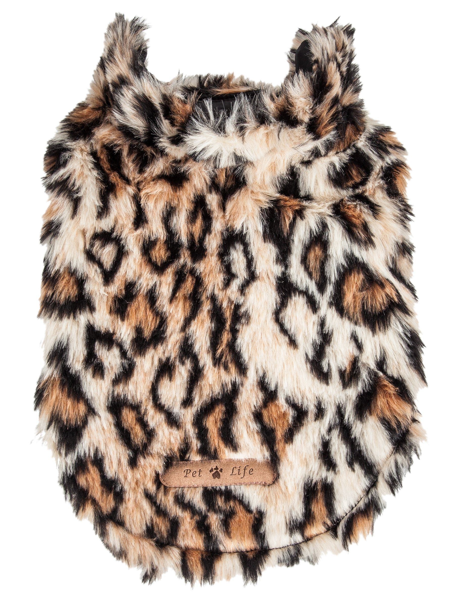 Leopard Faux-Mink Dog Jacket with Plush Collar