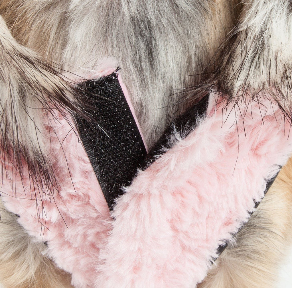 Light Pink Mink Fur Dog Coat with Faux-Fur Collar