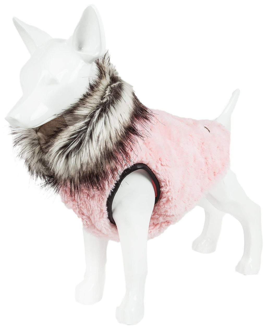 Light Pink Mink Fur Dog Coat with Faux-Fur Collar