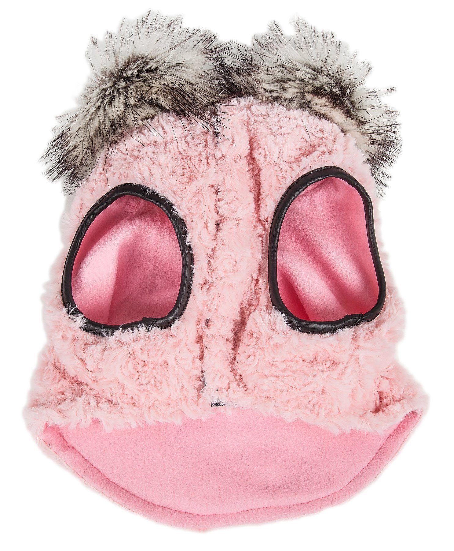 Light Pink Mink Fur Dog Coat with Faux-Fur Collar