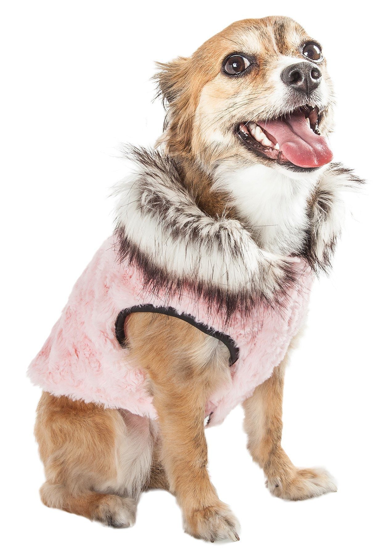 Light Pink Mink Fur Dog Coat with Faux-Fur Collar