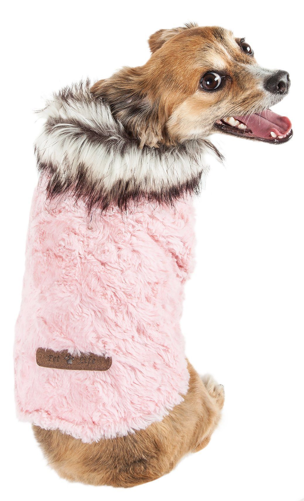 Light Pink Mink Fur Dog Coat with Faux-Fur Collar