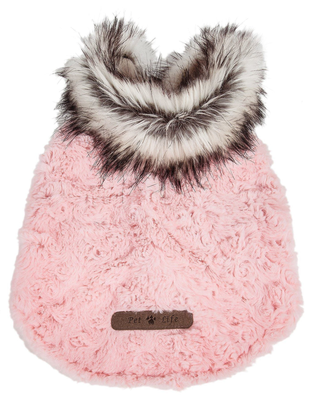 Light Pink Mink Fur Dog Coat with Faux-Fur Collar
