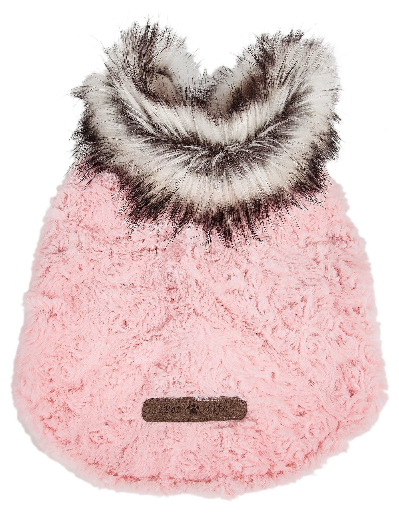 Light Pink Mink Fur Dog Coat with Faux-Fur Collar