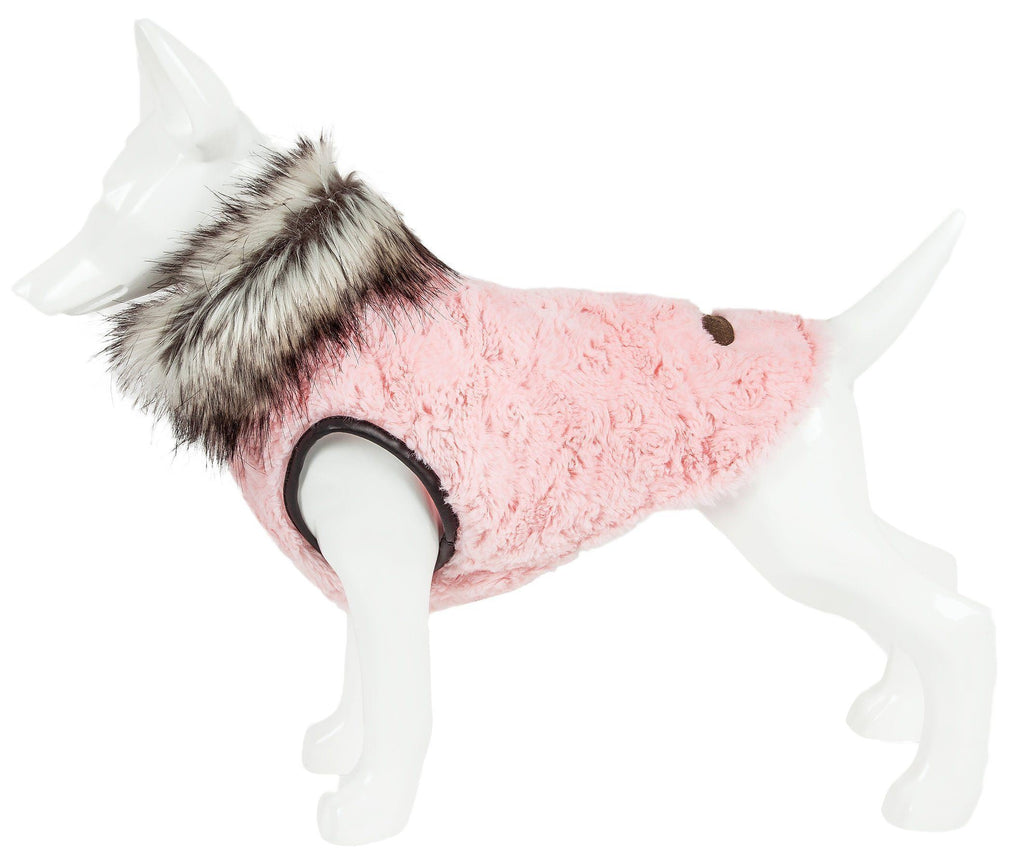 Light Pink Mink Fur Dog Coat with Faux-Fur Collar