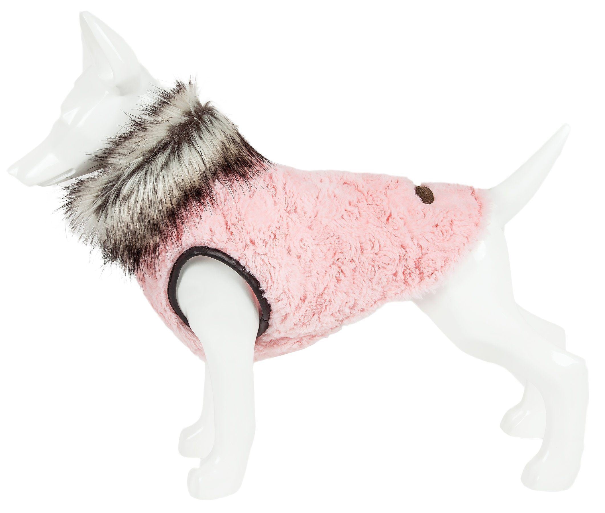 Light Pink Mink Fur Dog Coat with Faux-Fur Collar