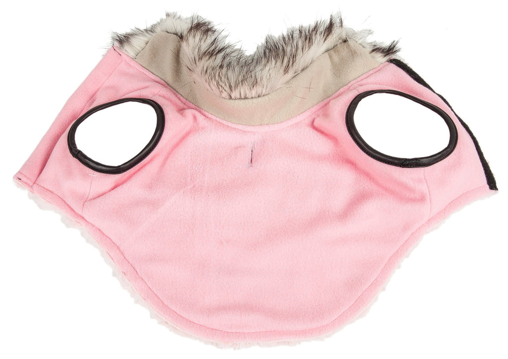 Light Pink Mink Fur Dog Coat with Faux-Fur Collar