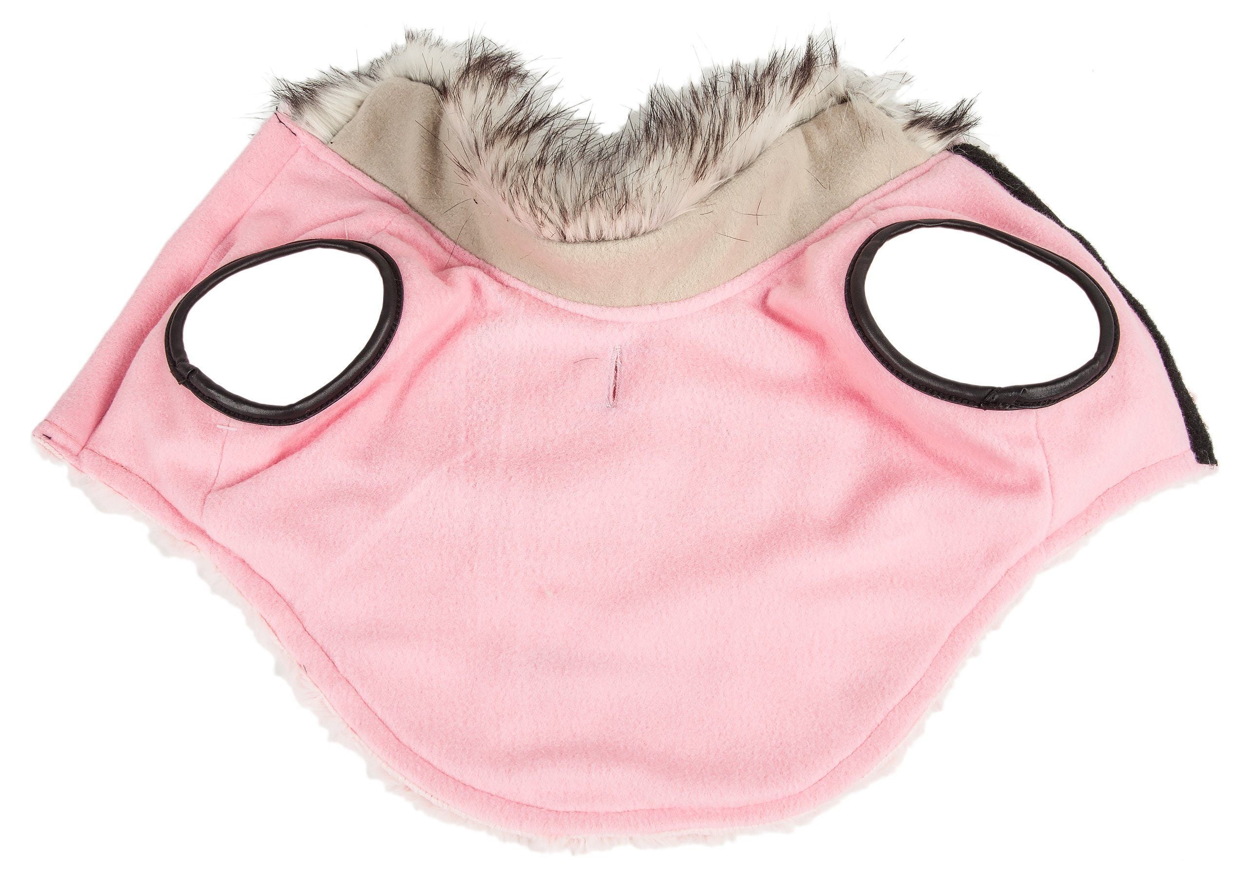 Light Pink Mink Fur Dog Coat with Faux-Fur Collar