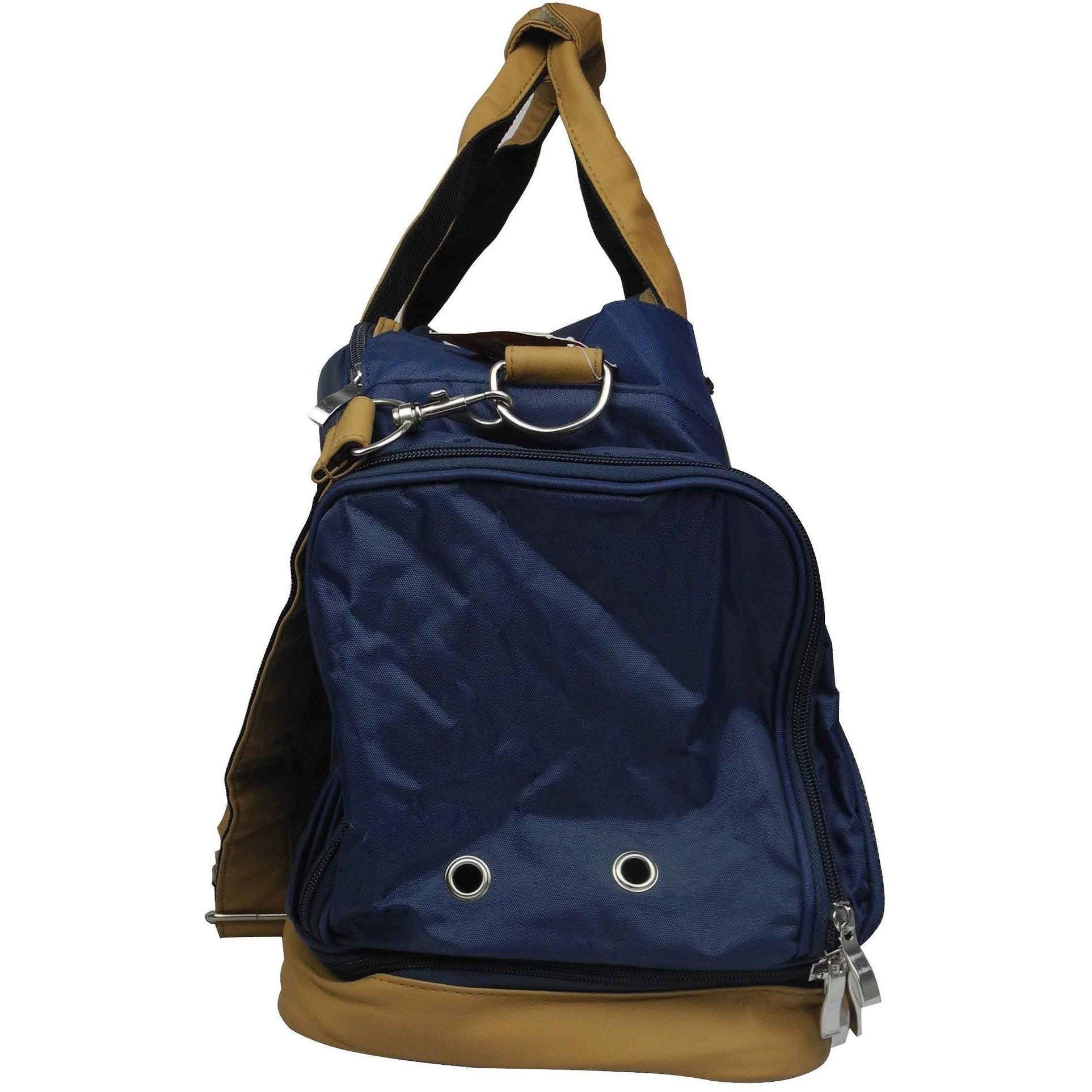Multi-Compartment Fashion Pet Carrier Tote with Suede Accents