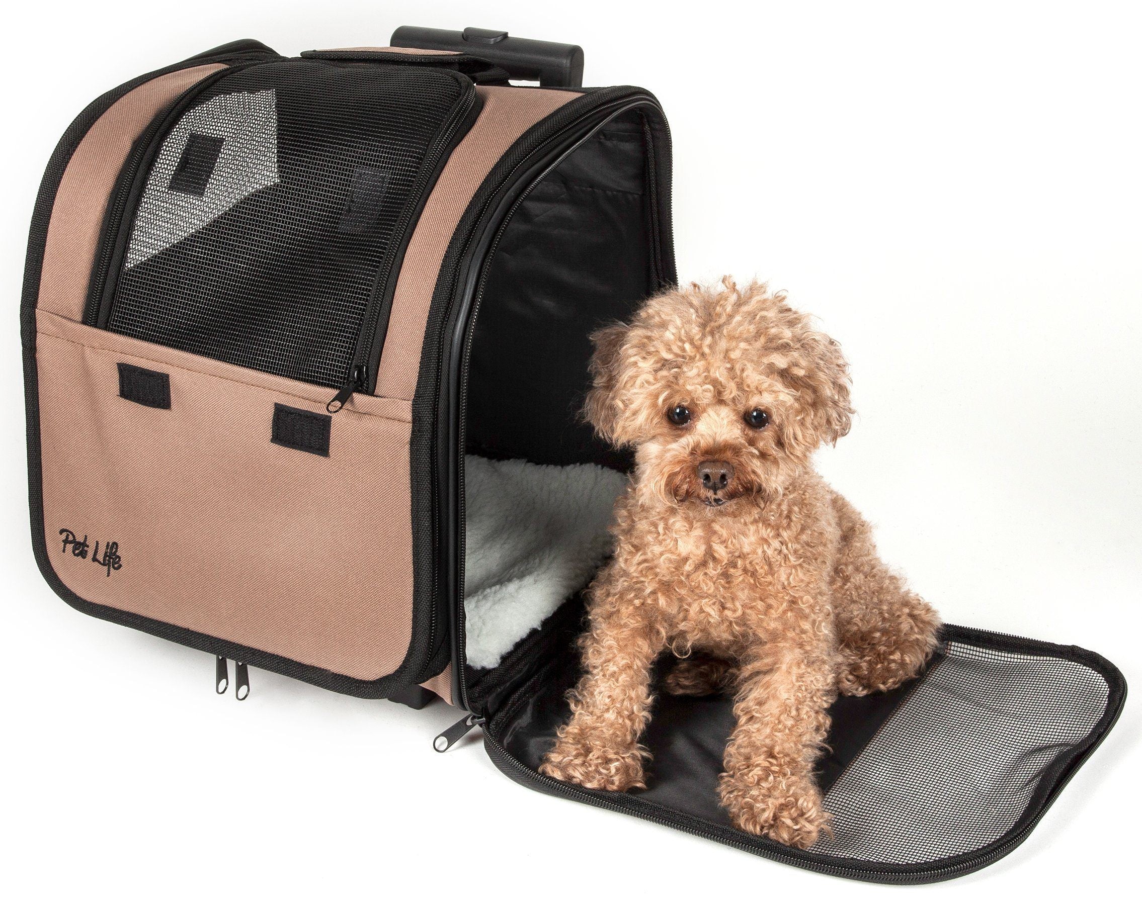 Wheeled Pet Carrier with Mesh Sides and Adjustable Handle