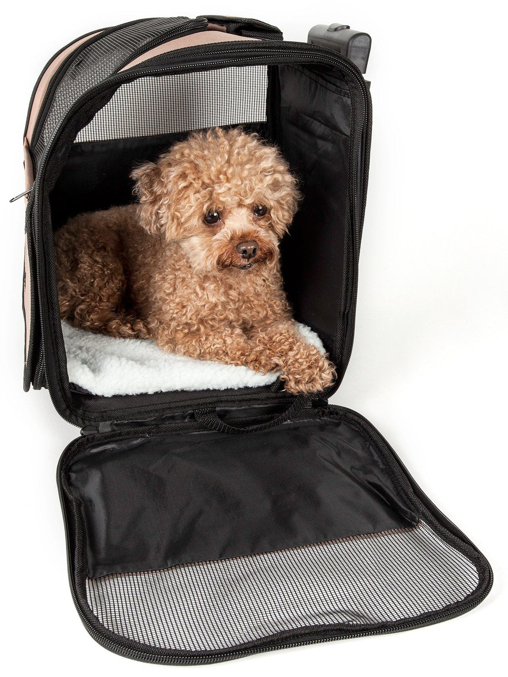 Wheeled Pet Carrier with Mesh Sides and Adjustable Handle