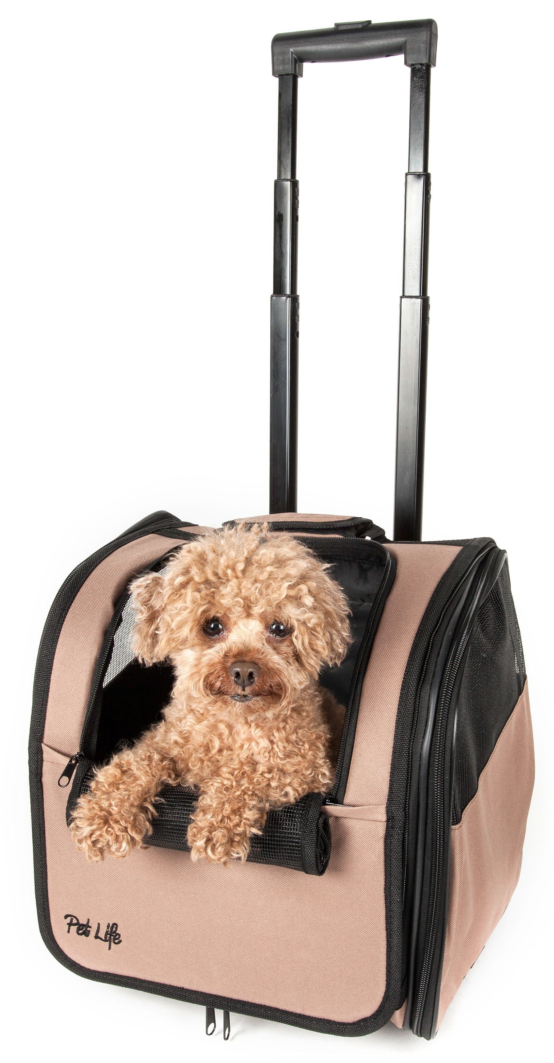 Wheeled Pet Carrier with Mesh Sides and Adjustable Handle