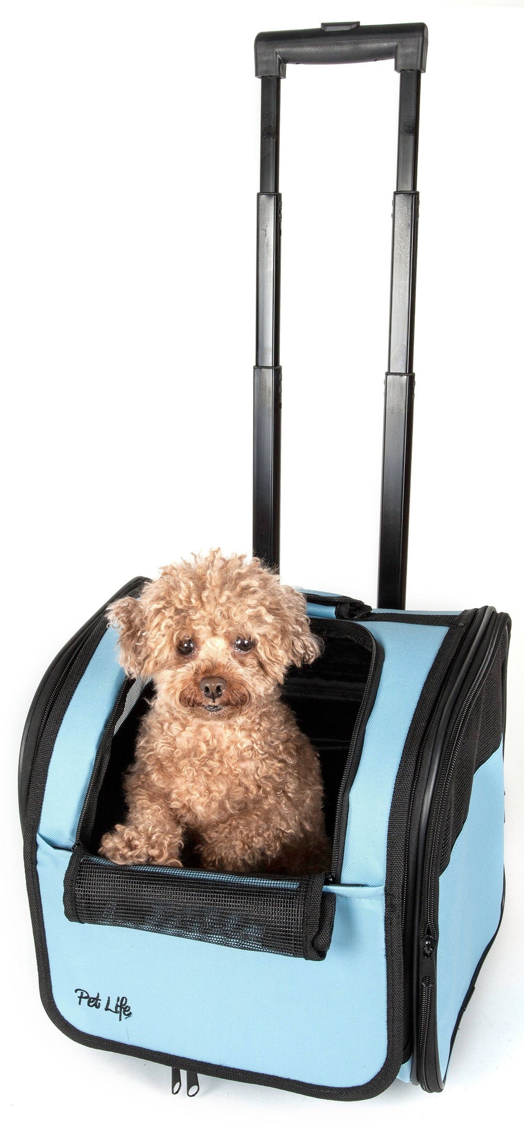 Wheeled Pet Carrier with Mesh Sides and Adjustable Handle