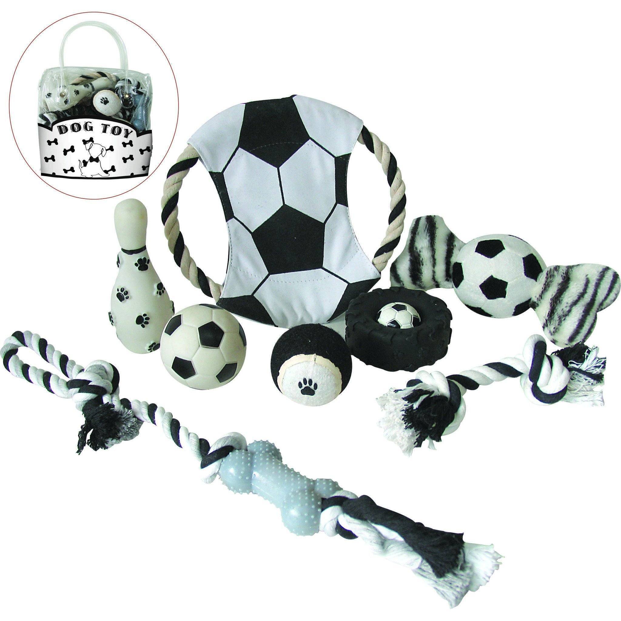 Black and White Soccer Dog Toy Gift Set in PVC Box