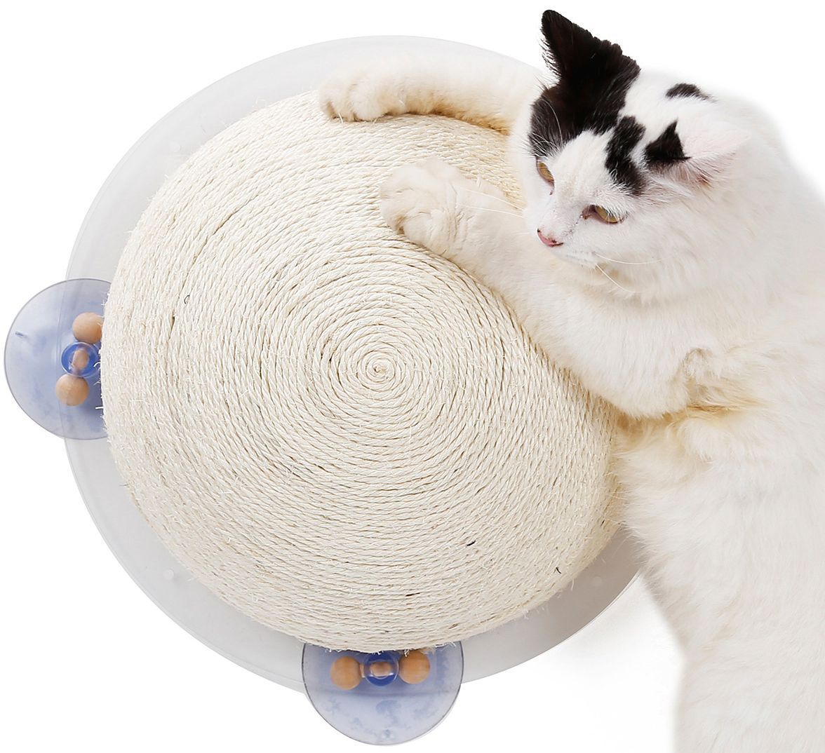Circular Sisal Rope Cat Scratcher with Suction Cups and Wall Mount