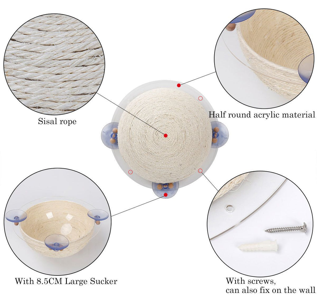 Circular Sisal Rope Cat Scratcher with Suction Cups and Wall Mount