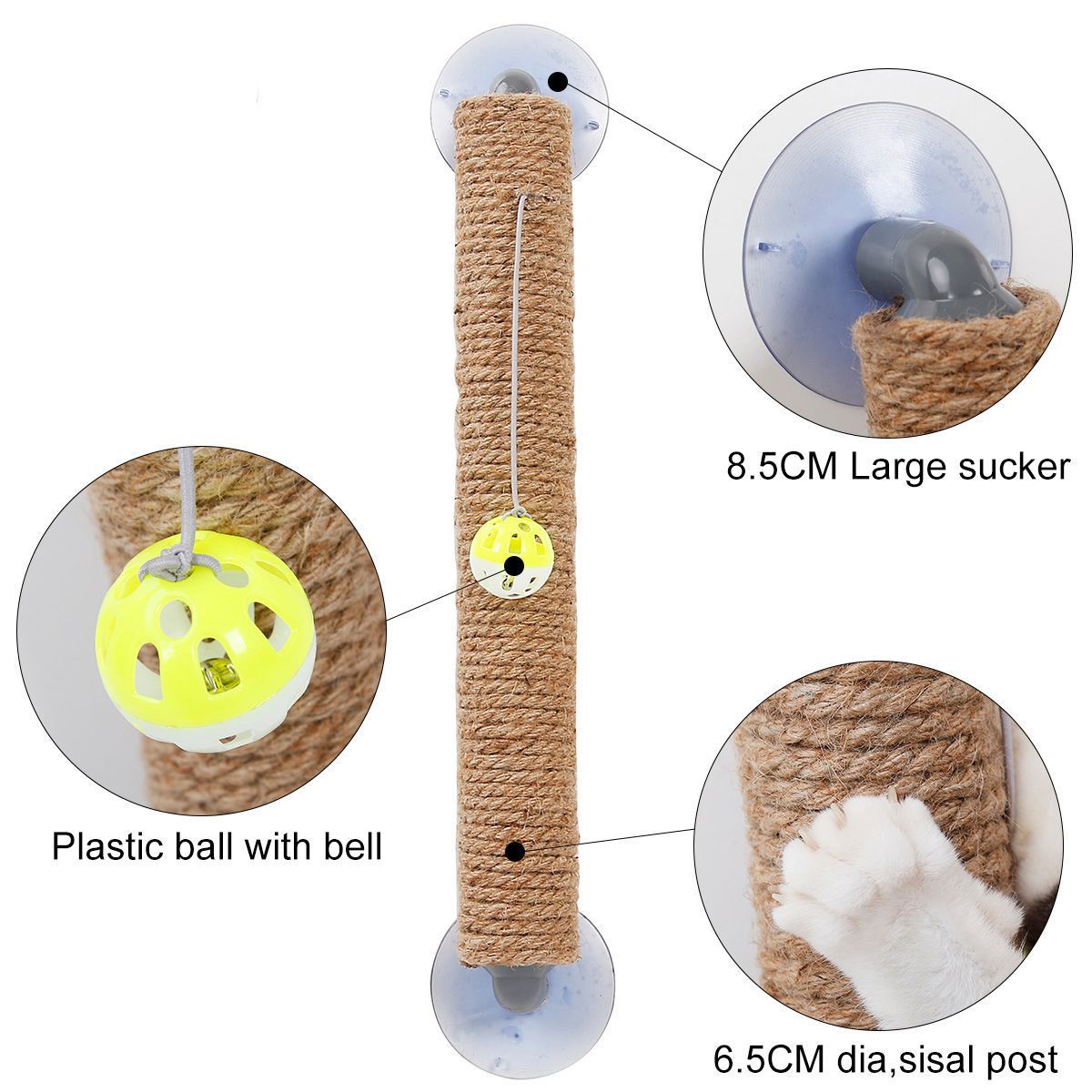 Stick N' Claw Sisal Rope Suction Cup Cat Scratcher with Toy