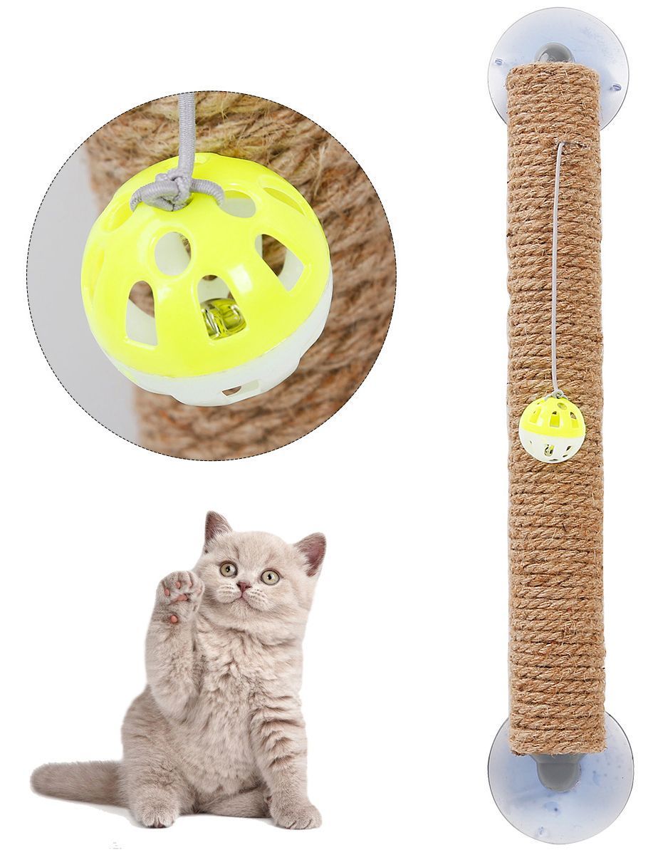 Stick N' Claw Sisal Rope Suction Cup Cat Scratcher with Toy