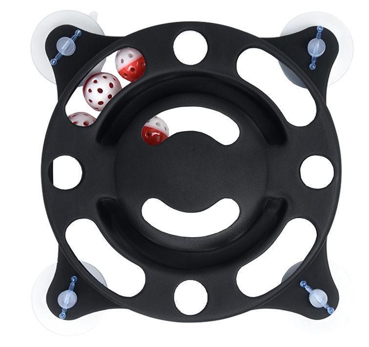 Sticky-Swipe Suction Cup Cat Toy with Rolling Wiffle Balls