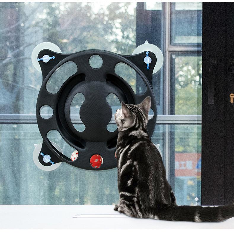 Sticky-Swipe Suction Cup Cat Toy with Rolling Wiffle Balls