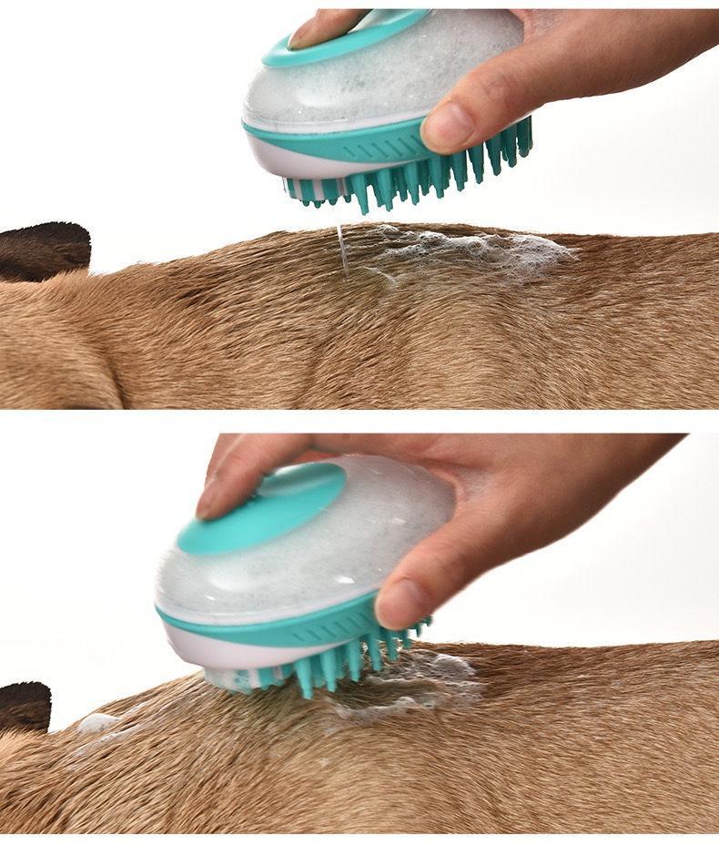 Shampoo Dispensing Pet Bath Brush with Massage Bristles
