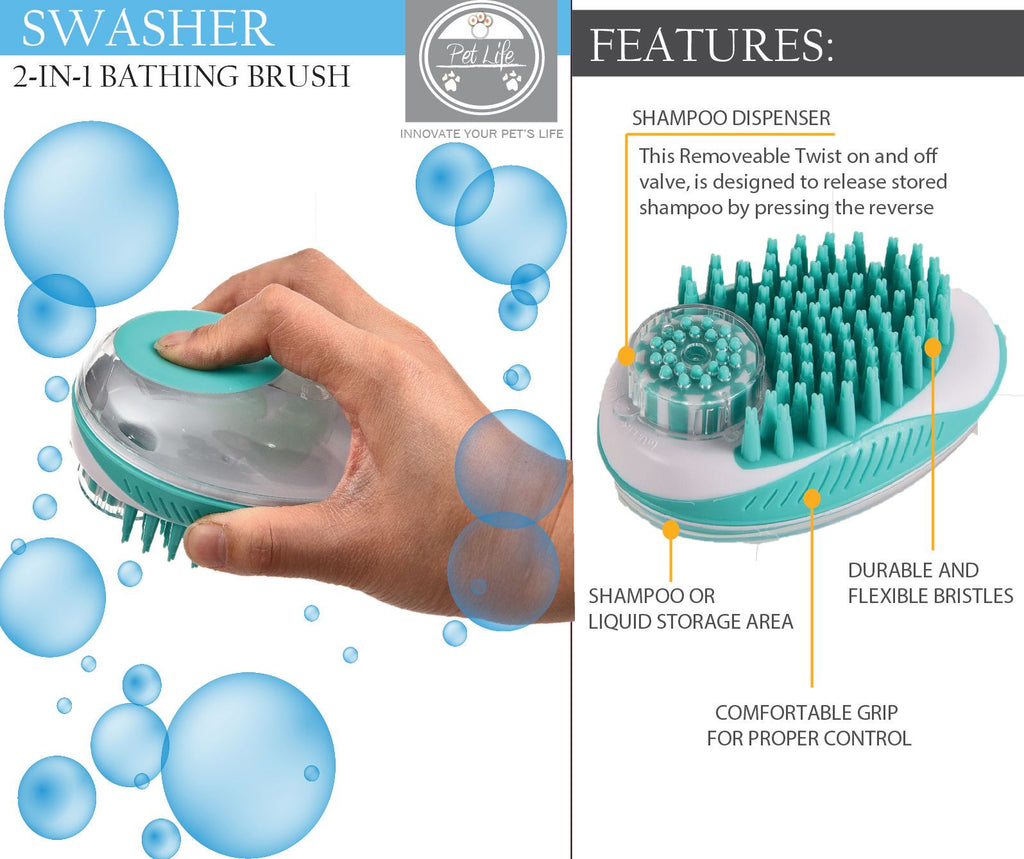 Shampoo Dispensing Pet Bath Brush with Massage Bristles
