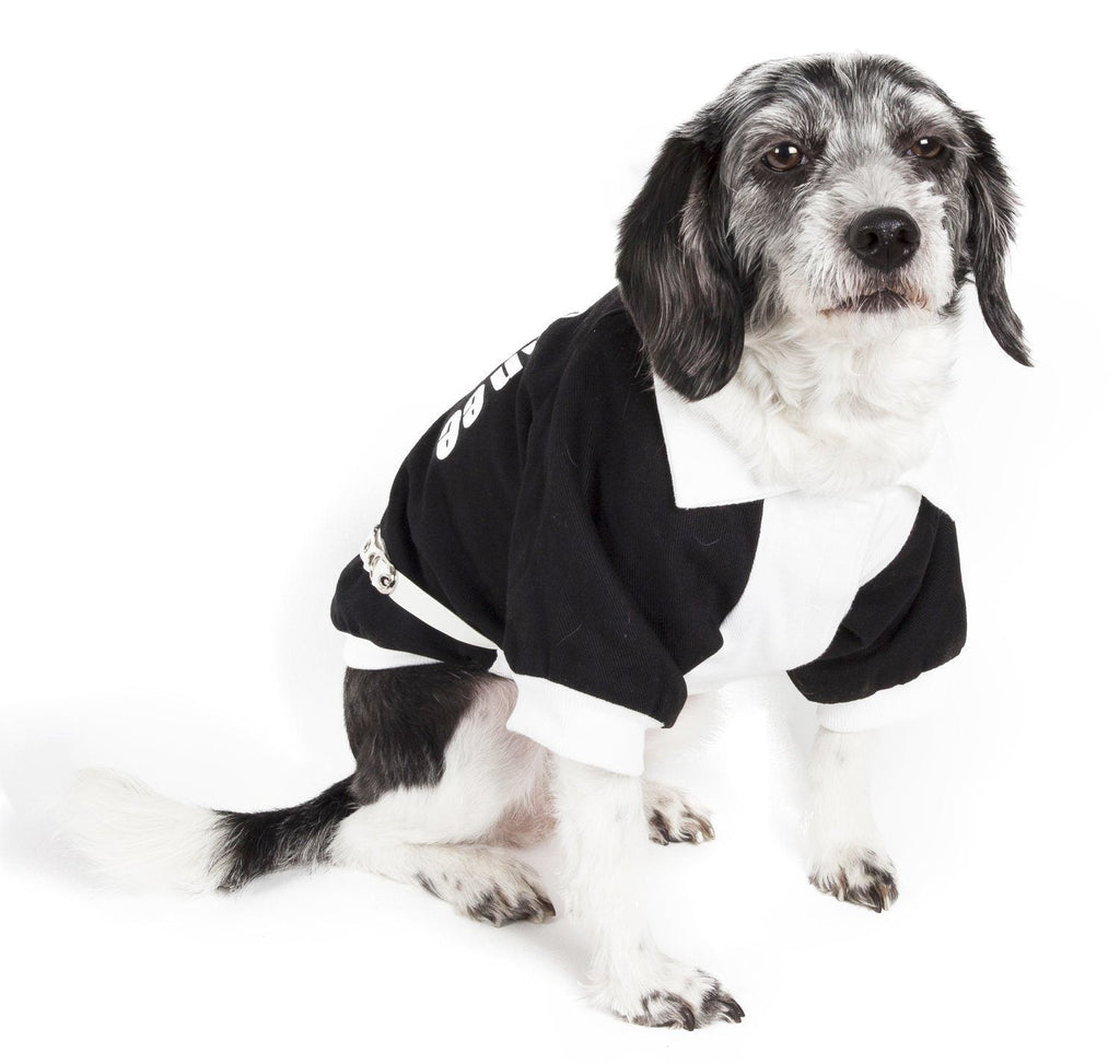 Barkcity Varsity Denim Dog Coat with Buckles and Leash Slit