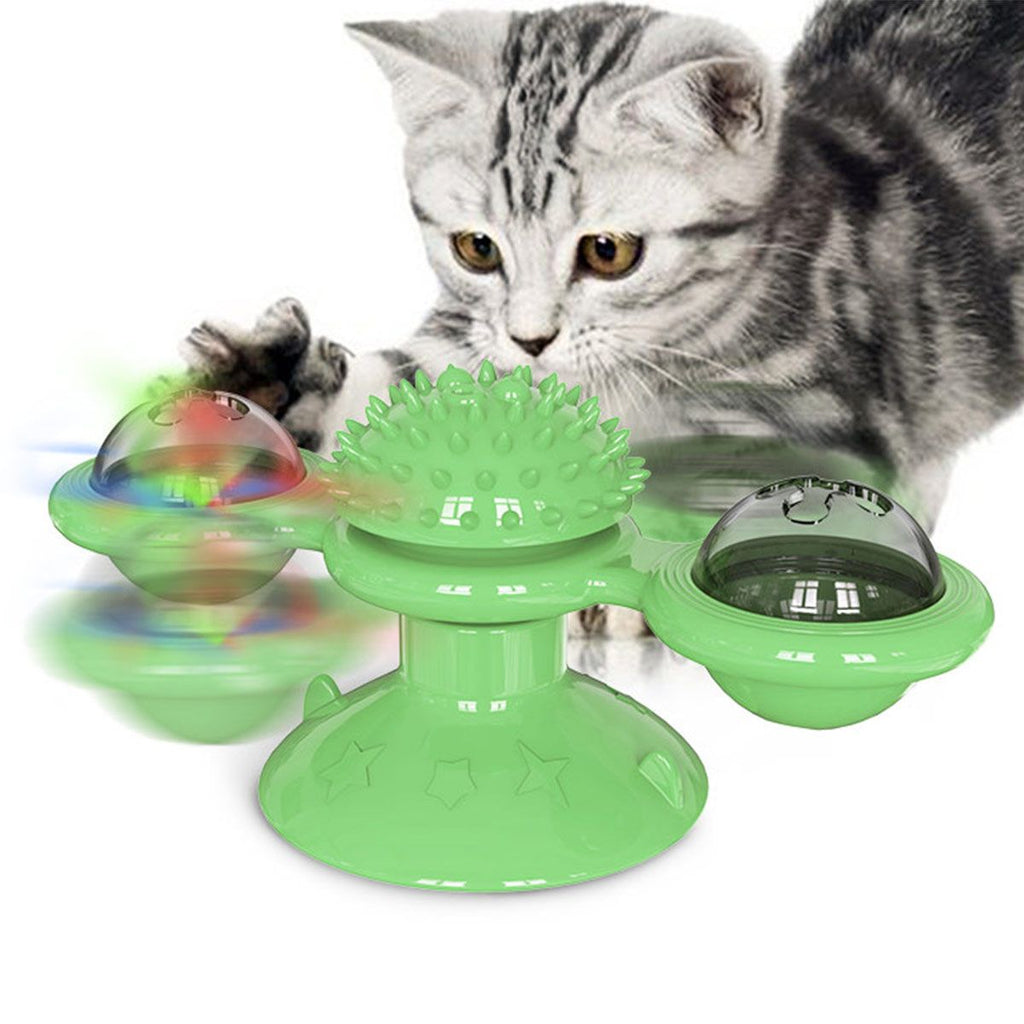Rotating Suction Cup Cat Toy with Catnip and LED Ball