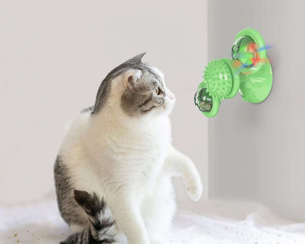 Rotating Suction Cup Cat Toy with Catnip and LED Ball