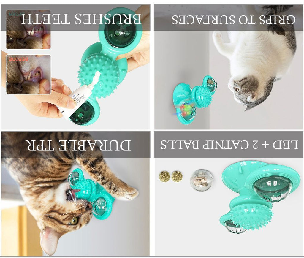 Rotating Suction Cup Cat Toy with Catnip and LED Ball