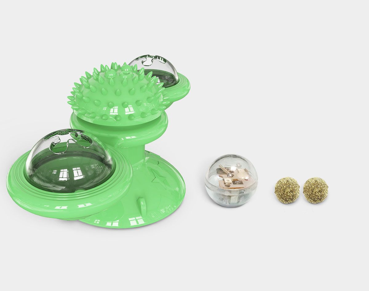 Rotating Suction Cup Cat Toy with Catnip and LED Ball