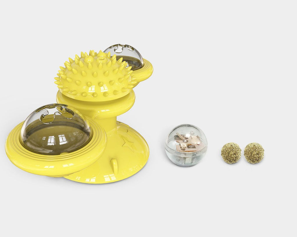 Rotating Suction Cup Cat Toy with Catnip and LED Ball