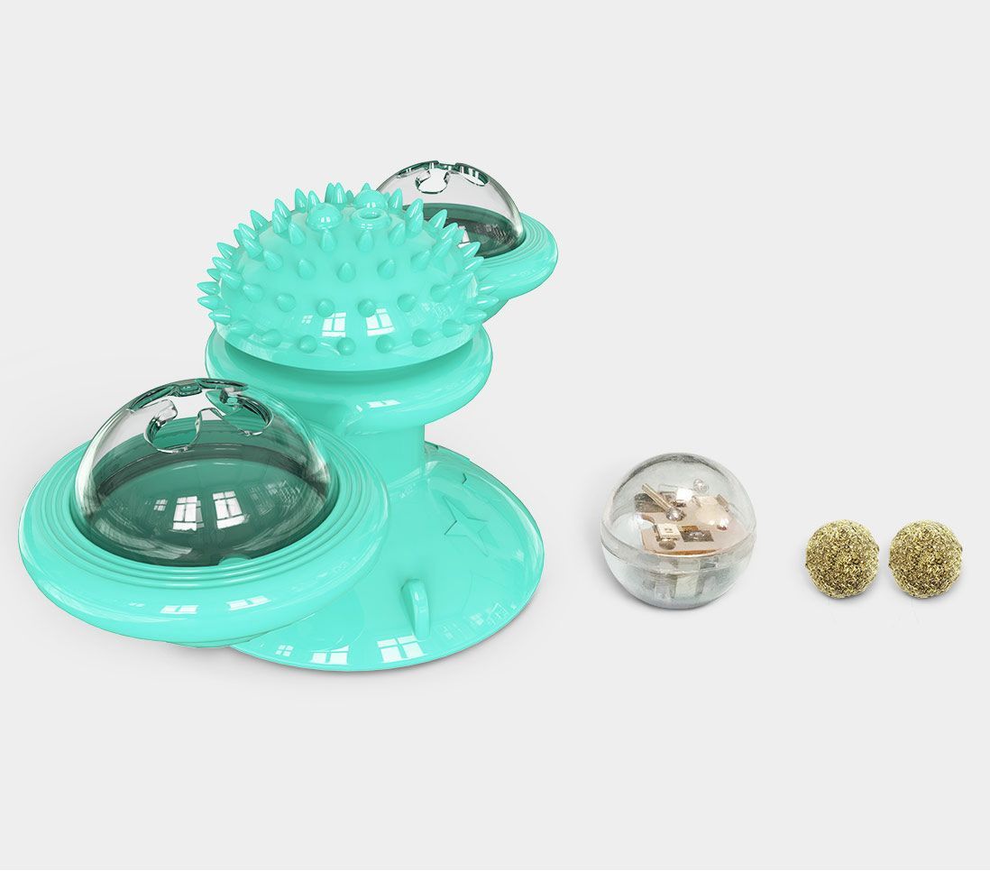 Rotating Suction Cup Cat Toy with Catnip and LED Ball
