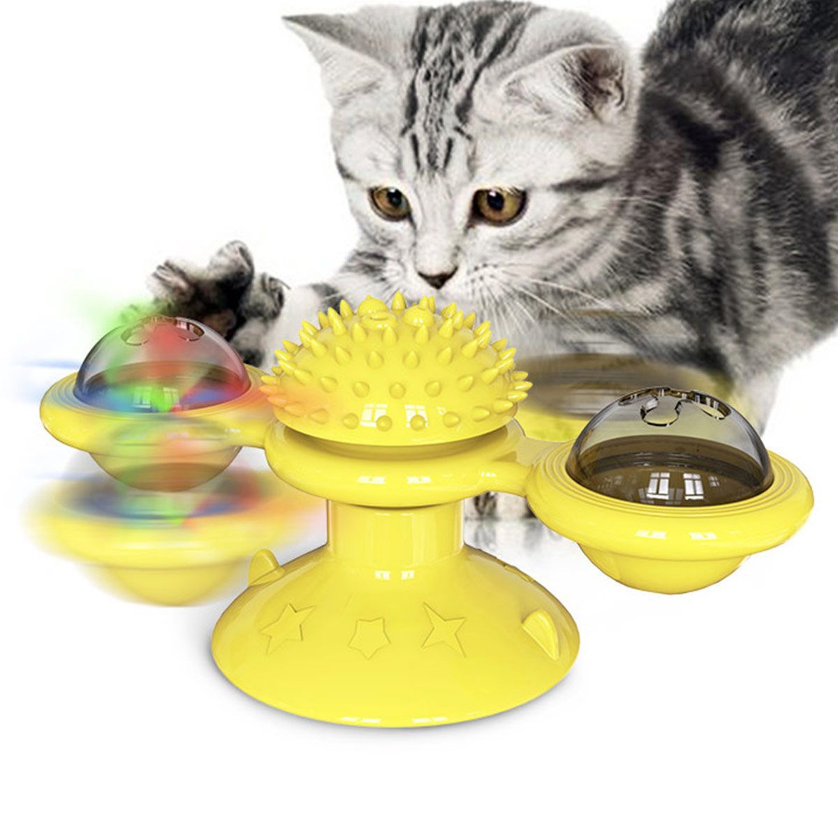 Rotating Suction Cup Cat Toy with Catnip and LED Ball