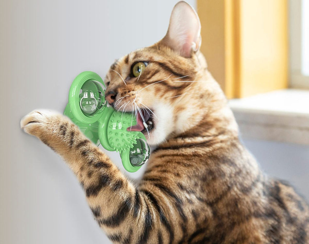 Rotating Suction Cup Cat Toy with Catnip and LED Ball