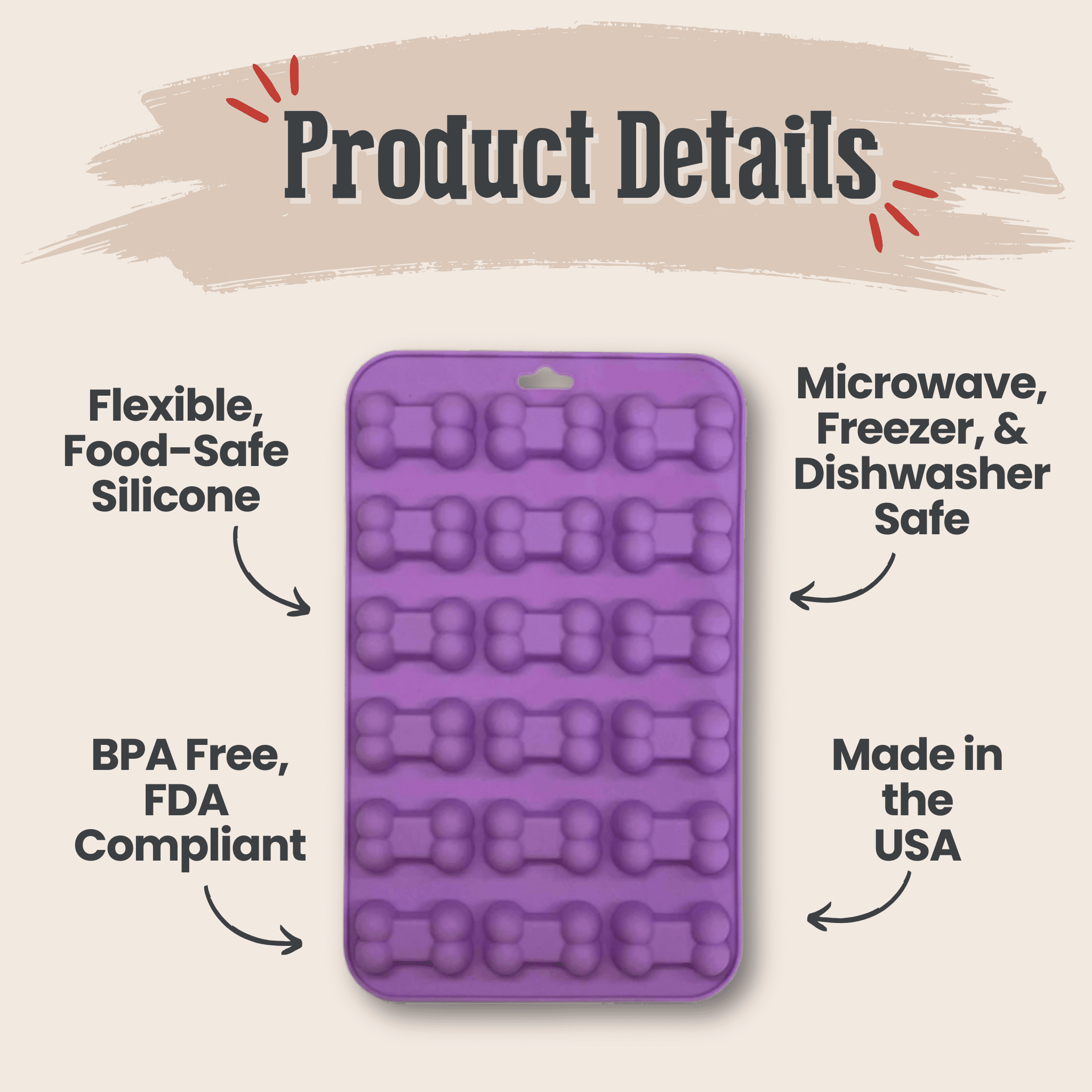 Silicone Treat Mold for Homemade Dog and Cat Snacks, 4.25" x 6.75"